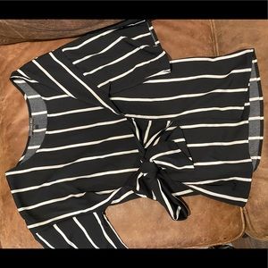Striped black and white blouse with tie waist